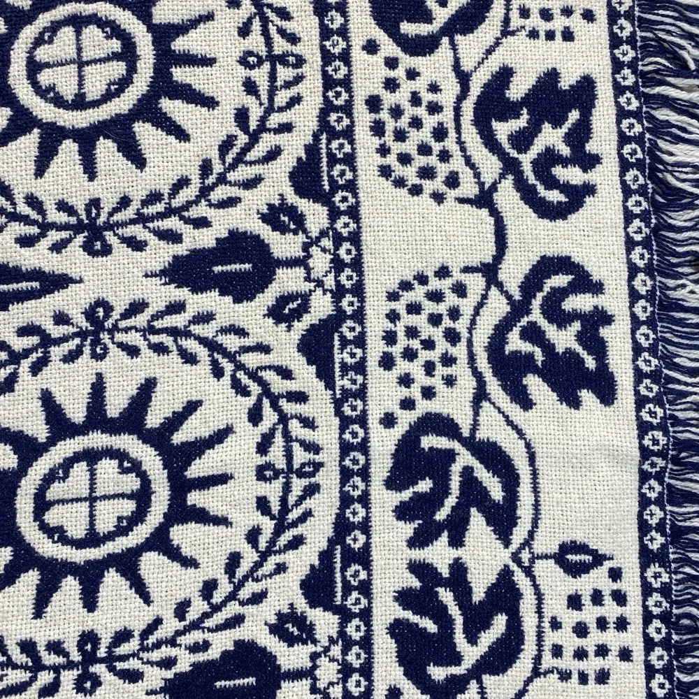 Repro John Klinhinz Ohio 1848 Reversible Cotton Throw Dark Navy/Cream 48